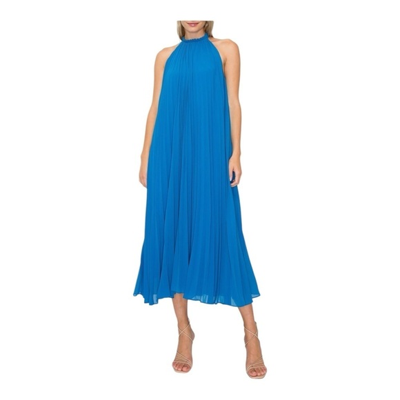 MELLODAY Pleat Trapeze Sleeveless Dress in Bright Blue NWT - Picture 7 of 7